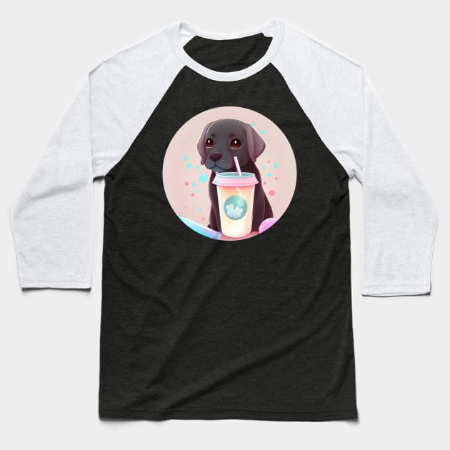 Cute Kawaii Chocolate Labrador Drinking Bubble Tea - Adorable Dog Lover Gift and Fun Animal Art Baseball T-Shirt by laverdeden